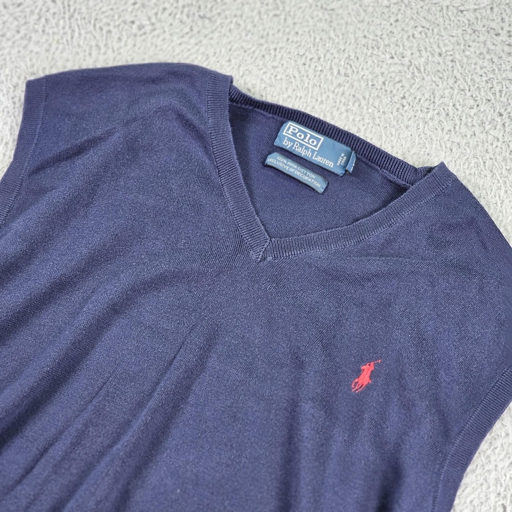 Polo Ralph Lauren Sweater Vest Mens 2XL Navy Blue Pima Cotton Pullover Classic